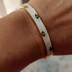 Evil Eye Bracelet, Enamel And Gold Tone. Snap Closure. 7 inches